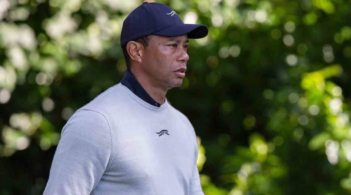 Tiger Woods is pictured in the first round of the 2024 Genesis Invitational.